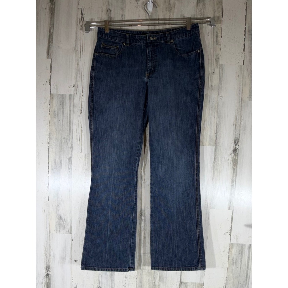 Chicos Denim Bootcut Jeans 2 Reg (32x31) Mid Rise Stretch Rhinestones READ